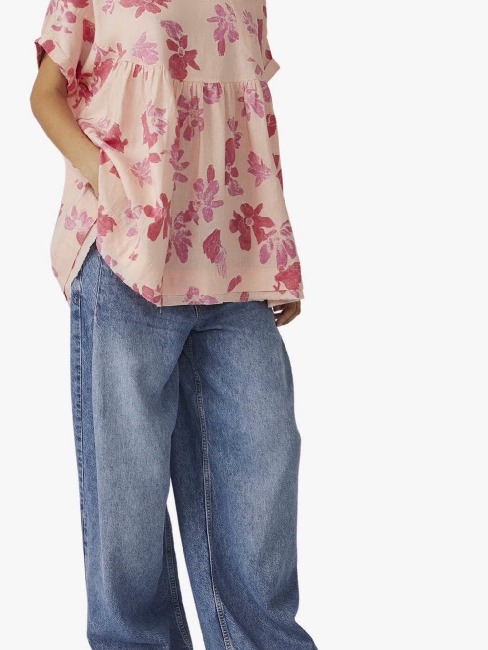 Free People Pink Floral Peplum Blouse